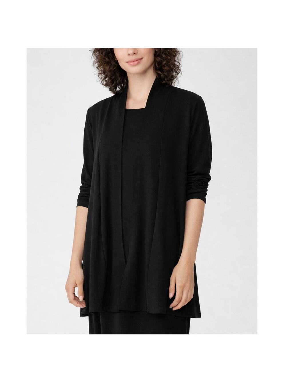 Eileen Fisher Stretch Jersey Knit Long Cardigan Open Front Black Womens Small
